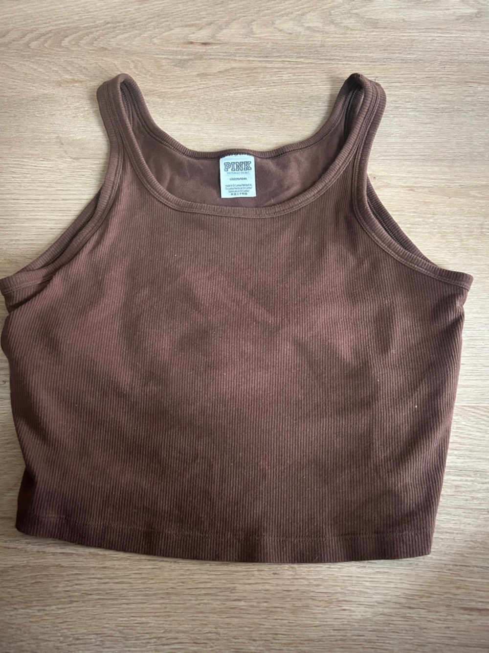 PINK Victoria's Secret Ribbed Crop Tank Top — Chocolate Brown